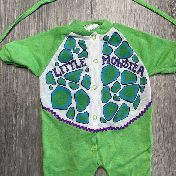 Dr. Denton Vintage One Piece Sleeper Pajamas Dinosaur Little Monster Size S 0-13 - Picture 4 of 13